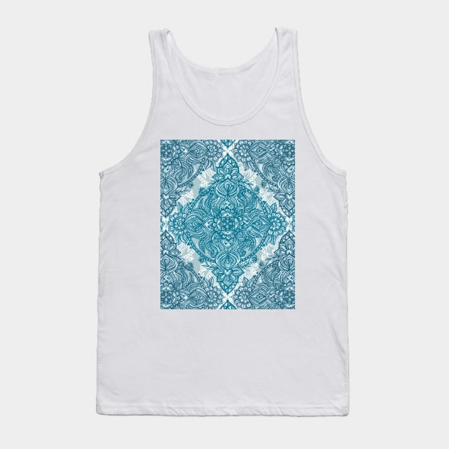 Teal & White Lace Pencil Doodle Tank Top by micklyn